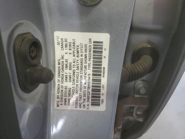 2HGFC2F78HH519419 - 2017 HONDA CIVIC EX SILVER photo 12