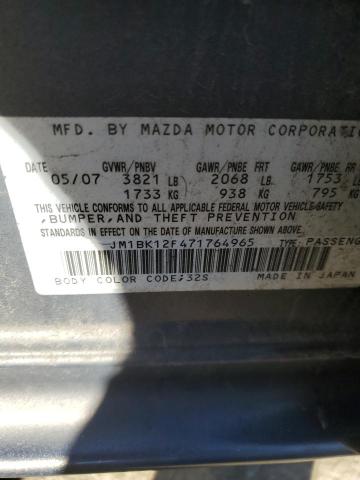 JM1BK12F471764965 - 2007 MAZDA 3 I GRAY photo 12