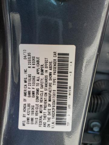 1HGCR2F80DA175619 - 2013 HONDA ACCORD EXL GRAY photo 12