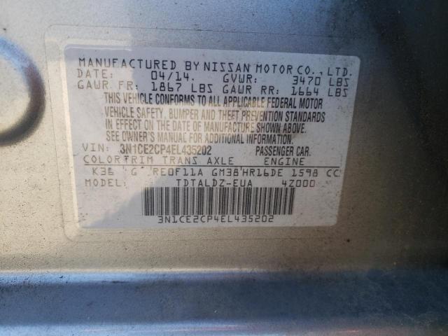 3N1CE2CP4EL435202 - 2014 NISSAN VERSA NOTE S GRAY photo 12