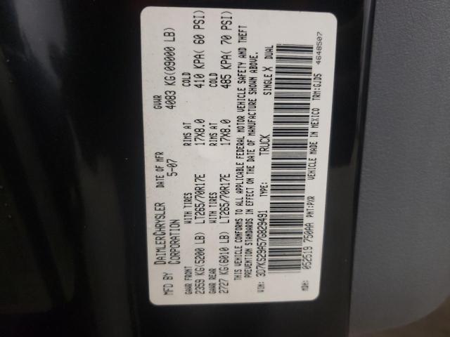 3D7KS29A57G829491 - 2007 DODGE RAM 2500 BLACK photo 12