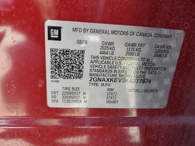 2GNAXKEV3K6237874 - 2019 CHEVROLET EQUINOX LT 红色 照片 24