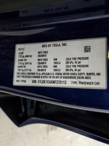 5YJ3E1EAXNF370113 - 2022 TESLA MODEL 3 BLUE photo 12