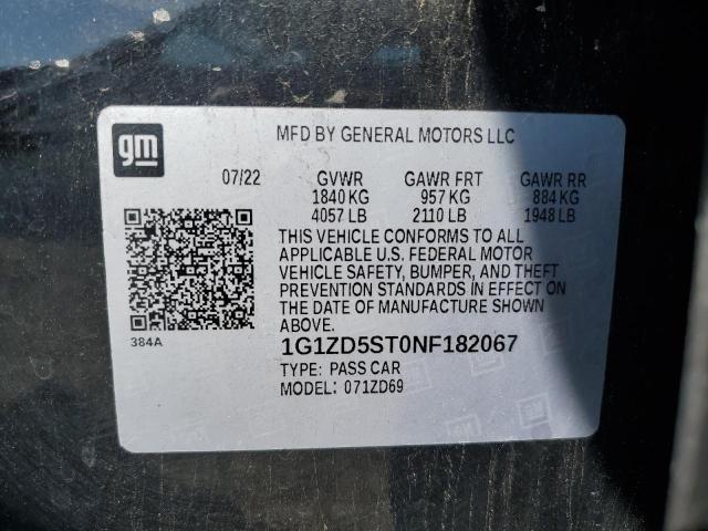 1G1ZD5ST0NF182067 - 2022 CHEVROLET MALIBU LT BLACK photo 12