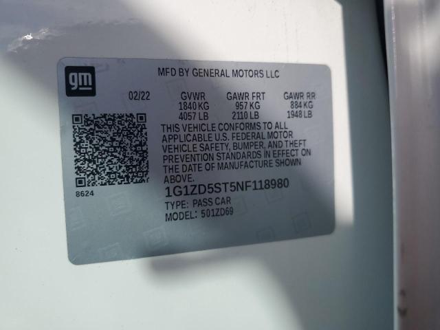 1G1ZD5ST5NF118980 - 2022 CHEVROLET MALIBU LT 白色 照片 12