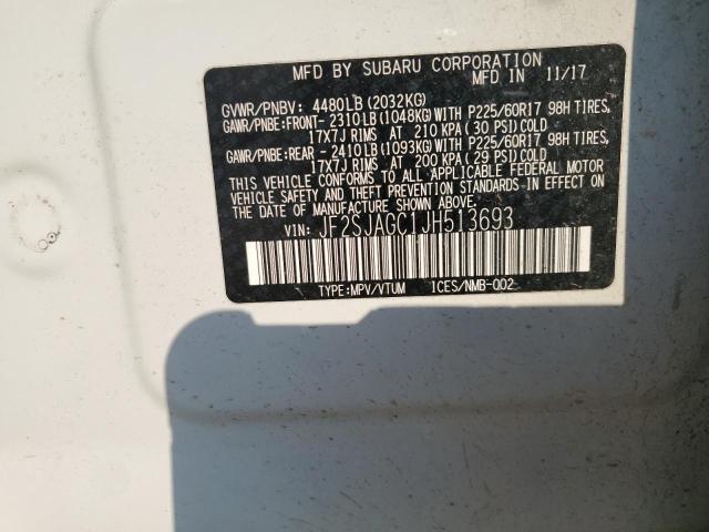 JF2SJAGC1JH513693 - 2018 SUBARU FORESTER 2.5I PREMIUM თეთრი ფოტო 14