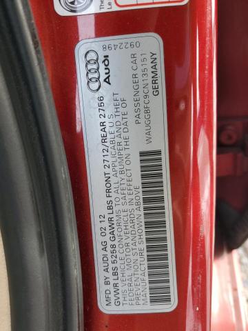 WAUGGBFC9CN135151 - 2012 AUDI A6 PREMIUM PLUS RED photo 12