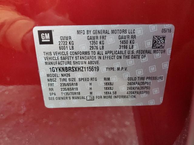 1GYKNBRSXHZ115619 - 2017 CADILLAC XT5 LUXURY RED photo 12