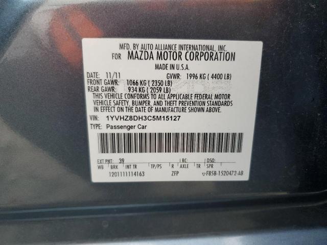 1YVHZ8DH3C5M15127 - 2012 MAZDA 6 I BLUE photo 12