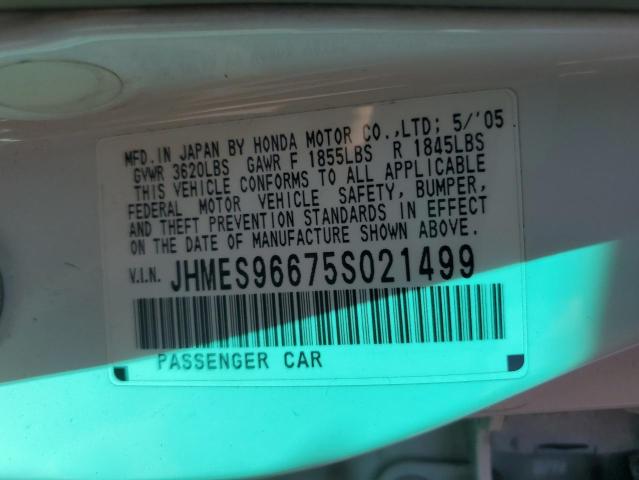 JHMES96675S021499 - 2005 HONDA CIVIC HYBRID თეთრი ფოტო 12