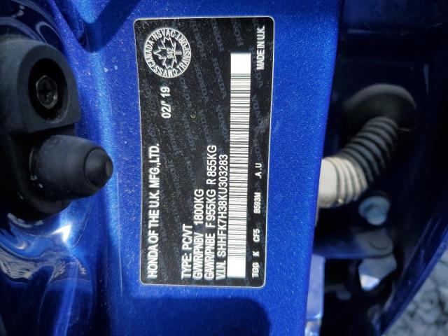 SHHFK7H38KU303283 - 2019 HONDA CIVIC LX ლურჯი ფოტო 12