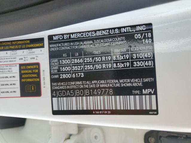 4JGDA5JB0JB149778 - 2018 MERCEDES-BENZ GLE 350 Белый фото 13