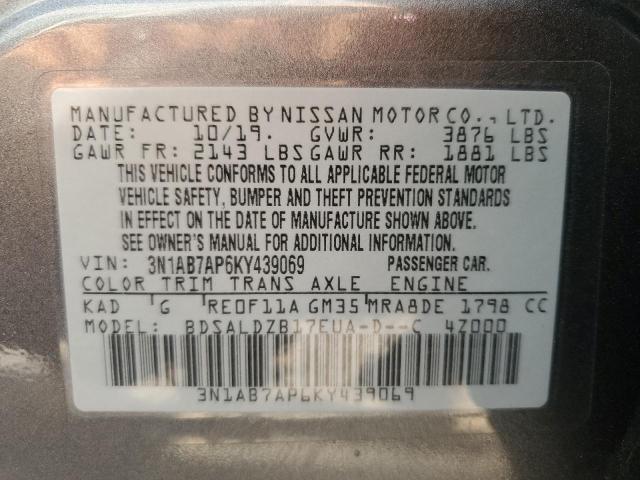 3N1AB7AP6KY439069 - 2019 NISSAN SENTRA S GRAY photo 13