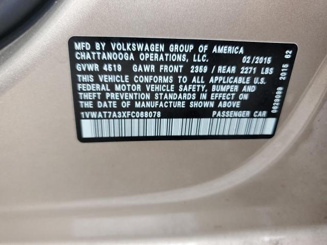 1VWAT7A3XFC068078 - 2015 VOLKSWAGEN PASSAT S TAN photo 12