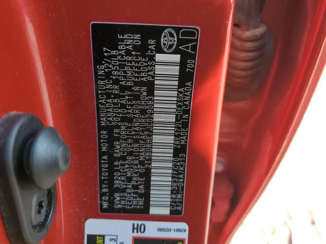 2T1BURHE7JC029083 - 2018 TOYOTA COROLLA L წითელი ფოტო 12