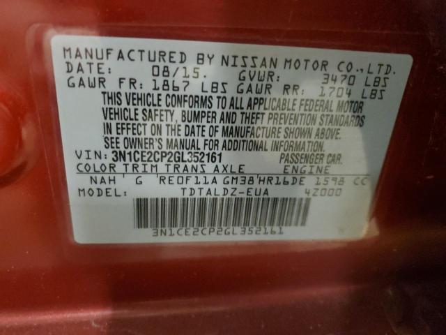 3N1CE2CP2GL352161 - 2016 NISSAN VERSA NOTE S RED photo 12