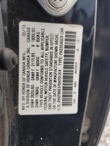 2HGFB6E57DH701374 - 2013 HONDA CIVIC SI BLACK photo 12