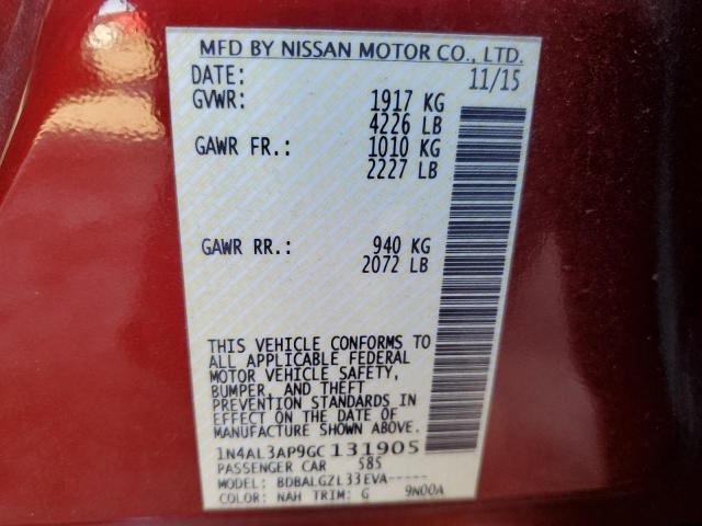 1N4AL3AP9GC131905 - 2016 NISSAN ALTIMA 2.5 MAROON photo 12