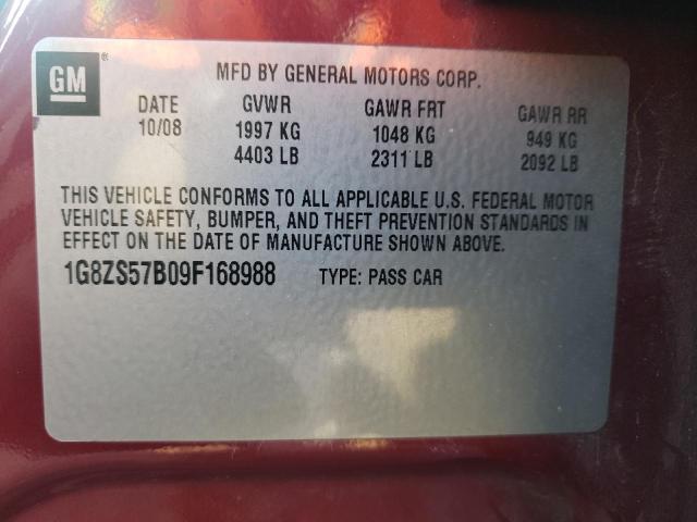 1G8ZS57B09F168988 - 2009 SATURN AURA XE RED photo 12