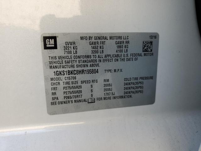 1GKS1BKC8HR195804 - 2017 GMC YUKON SLT WHITE photo 14