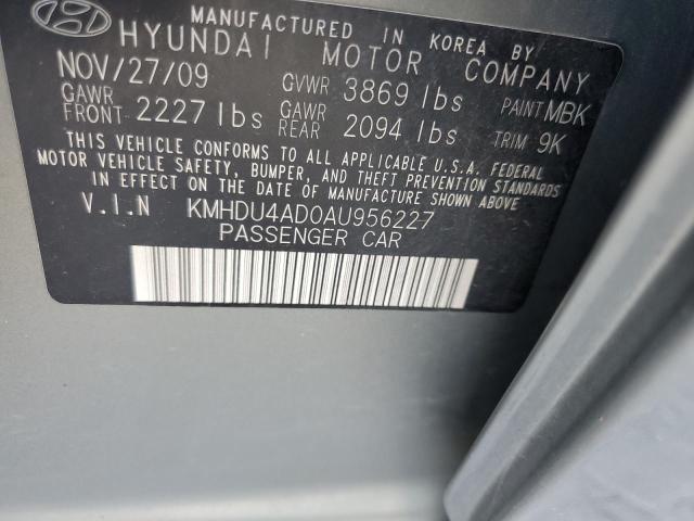 KMHDU4AD0AU956227 - 2010 HYUNDAI ELANTRA BLUE GRAY photo 12