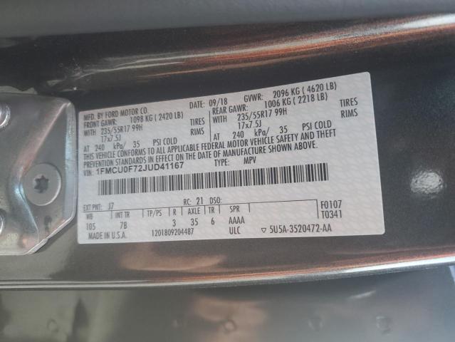 1FMCU0F72JUD41167 - 2018 FORD ESCAPE S Szary zdjęcie 14