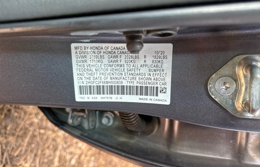 2HGFC2F88MH500839 - 2021 HONDA CIVIC SPORT 灰色 照片 10