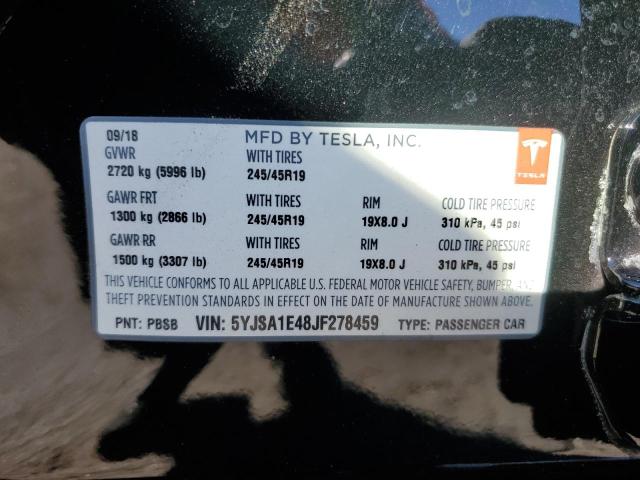 5YJSA1E48JF278459 - 2018 TESLA MODEL S შავი ფოტო 12