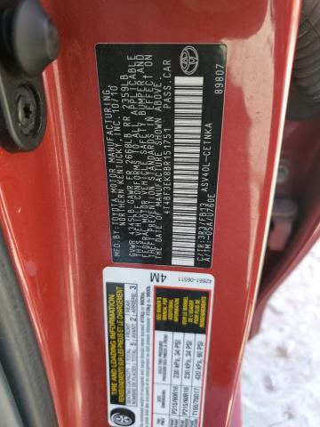 4T4BF3EK8BR151751 - 2011 TOYOTA CAMRY BASE RED photo 12