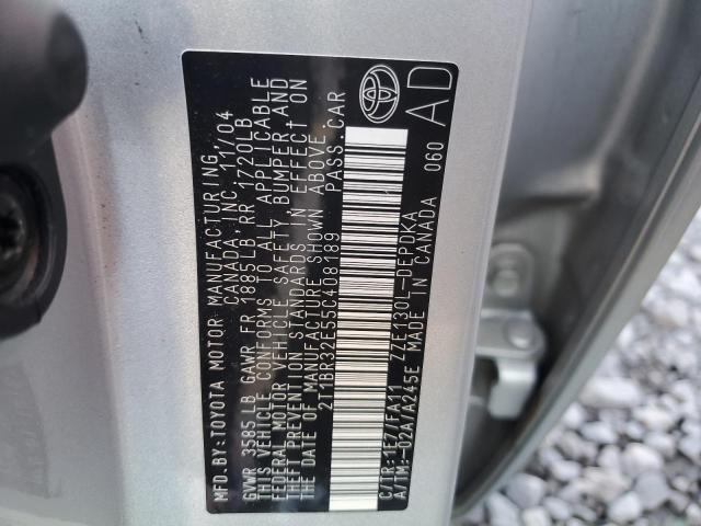 2T1BR32E55C408189 - 2005 TOYOTA COROLLA CE SILVER photo 12