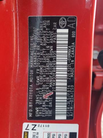 2T1KR32E88C691935 - 2008 TOYOTA COROLLA MA XR RED photo 12