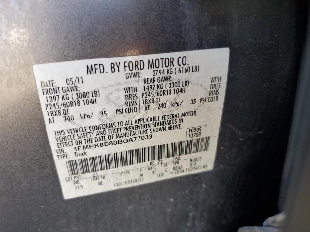 1FMHK8D80BGA77033 - 2011 FORD EXPLORER XLT Boz foto 12