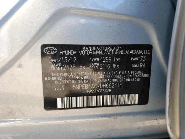 5NPEB4AC2DH662414 - 2013 HYUNDAI SONATA GLS SILVER photo 12