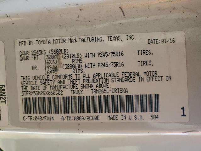 5TFRX5GN2GX060302 - 2016 TOYOTA TACOMA ACCESS CAB Blanc photo 13