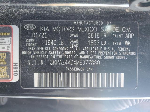 3KPA24ADXME377830 - 2021 KIA RIO LX BLACK photo 12