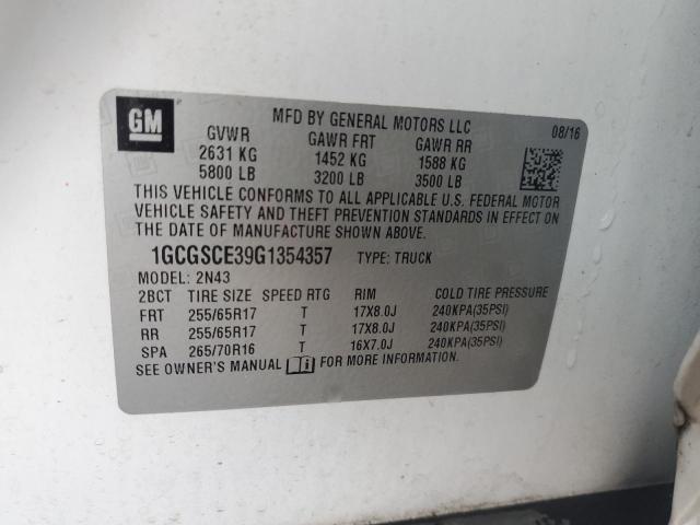 1GCGSCE39G1354357 - 2016 CHEVROLET COLORADO LT WHITE photo 12