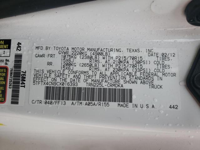 5TFTX4CN9CX016393 - 2012 TOYOTA TACOMA ACCESS CAB Blanc photo 13