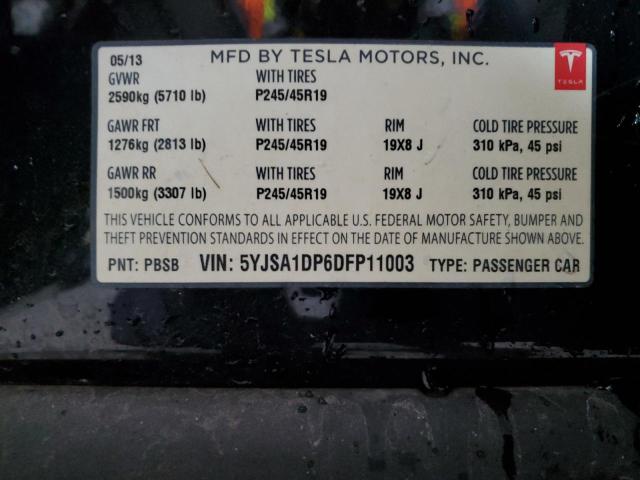 5YJSA1DP6DFP11003 - 2013 TESLA MODEL S BLACK photo 12