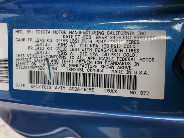 5TEUX42N79Z606194 - 2009 TOYOTA TACOMA ACCESS CAB Көк фото 12