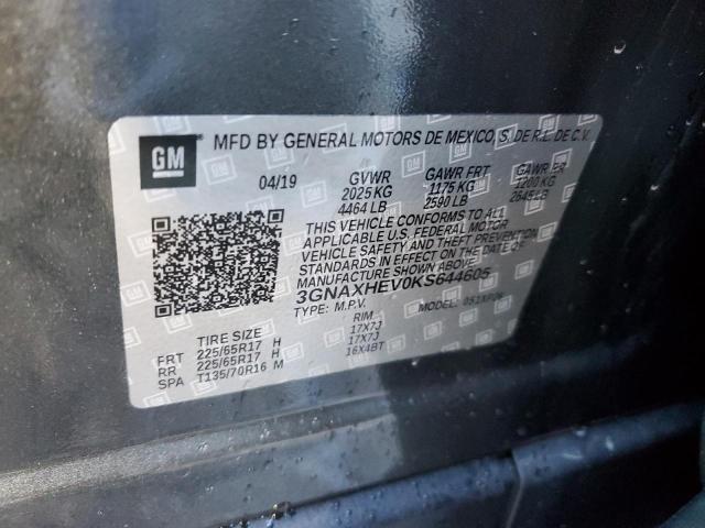 3GNAXHEV0KS644605 - 2019 CHEVROLET EQUINOX LS GRAY photo 12