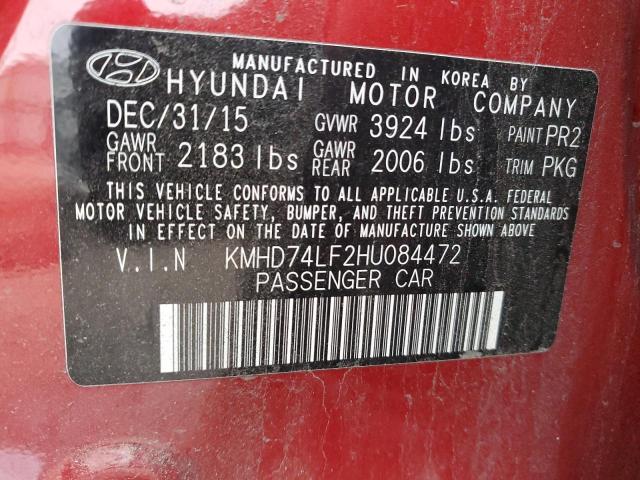 KMHD74LF2HU084472 - 2017 HYUNDAI ELANTRA SE RED photo 12