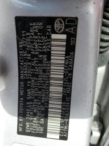 2T1BU4EE7BC583880 - 2011 TOYOTA COROLLA BASE Srebrny zdjęcie 13