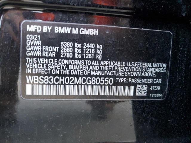 WBS83CH02MCG80550 - 2021 BMW M5 BLACK photo 12