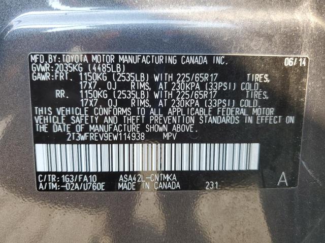 2T3WFREV9EW114938 - 2014 TOYOTA RAV4 XLE GRAY photo 13
