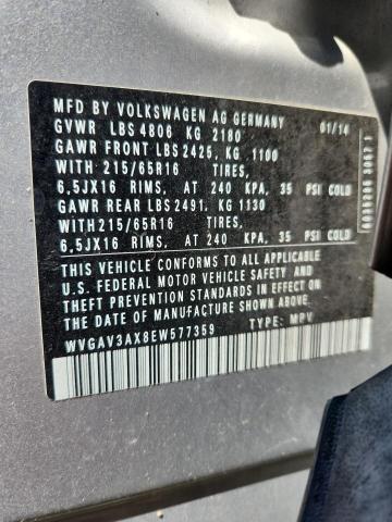WVGAV3AX8EW577359 - 2014 VOLKSWAGEN TIGUAN S SILVER photo 13