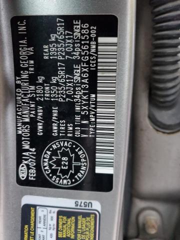 5XYKT3A6XFG561586 - 2015 KIA SORENTO LX GRAY photo 12