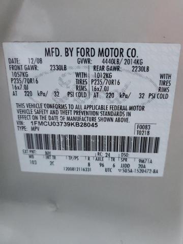 1FMCU03739KB28045 - 2009 FORD ESCAPE XLT GRAY photo 13