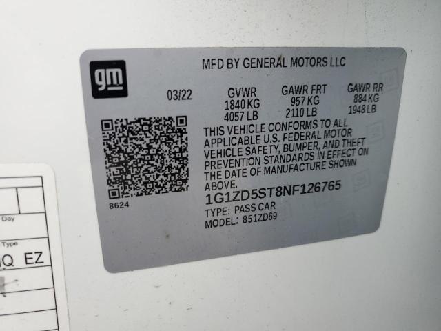 1G1ZD5ST8NF126765 - 2022 CHEVROLET MALIBU LT WHITE photo 12