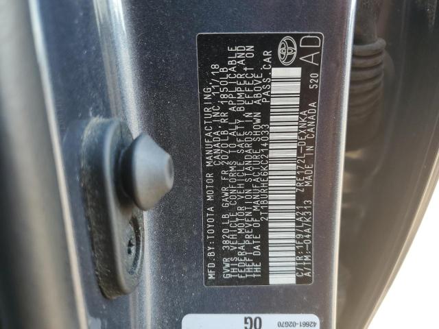 2T1BURHE6KC214033 - 2019 TOYOTA COROLLA L 灰色 照片 13