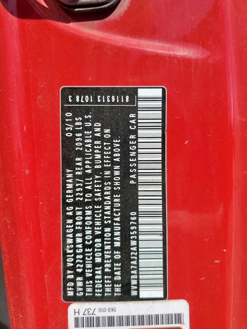 WVWBA7AJ2AW359760 - 2010 VOLKSWAGEN GOLF RED photo 12